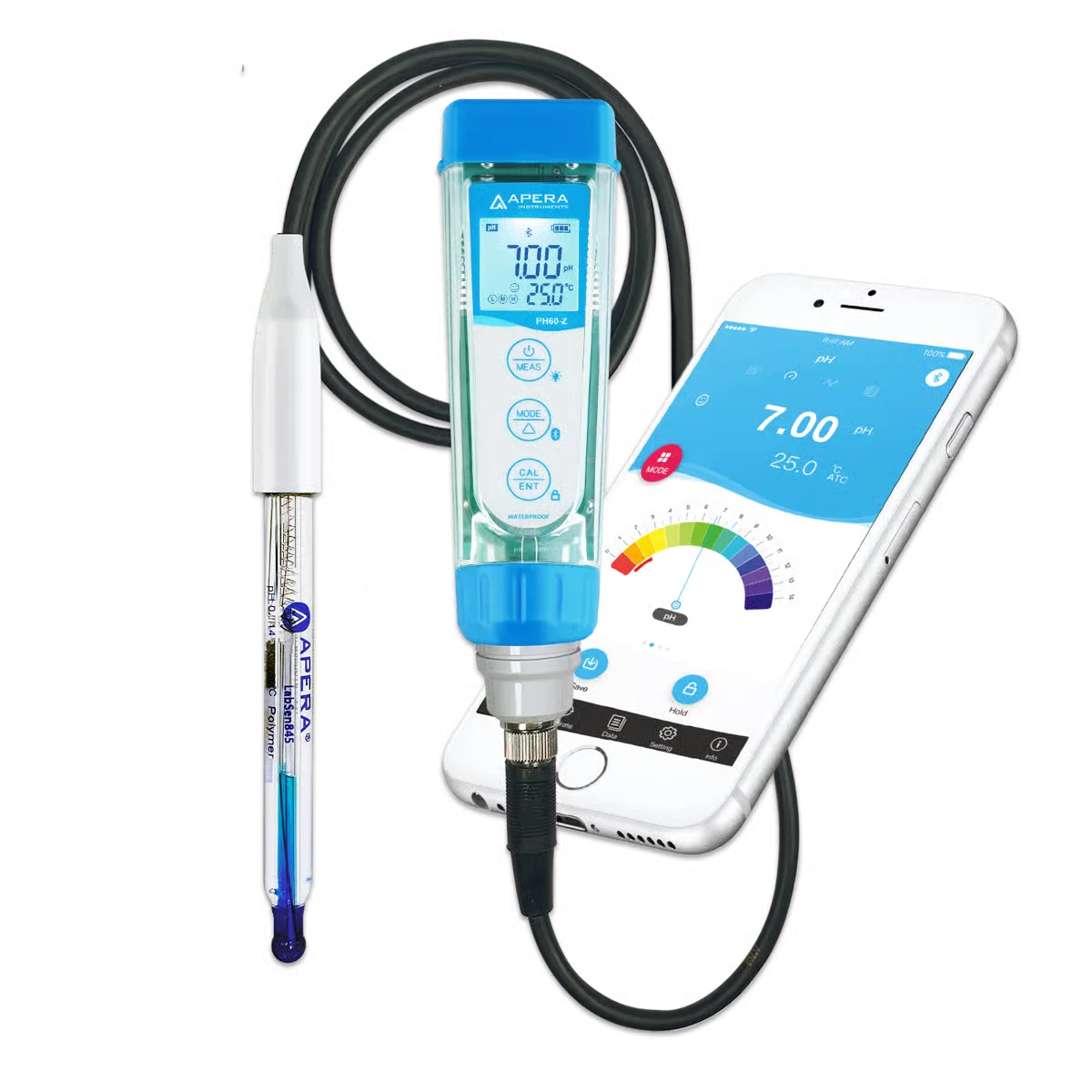 PH60Z-SA Smart pH Tester Kit for Strong Alkaline or High Salinity Water Solutions with LabSen 845 ATC pH Electrode